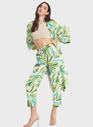 Printed Tie Detail Kimono 