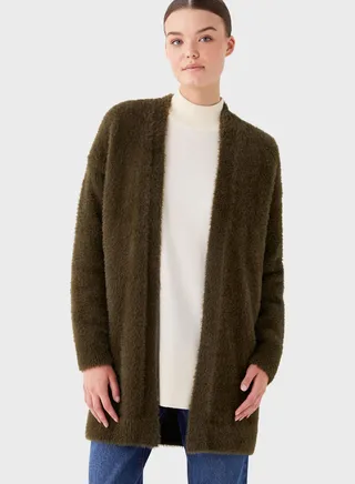 Shawl Neck Fur Detail Cardigan 