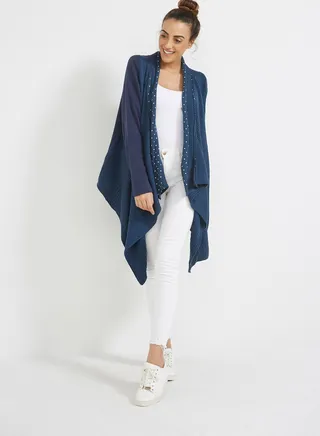 Polka Dot Full Sleeve Cardigan Blue 