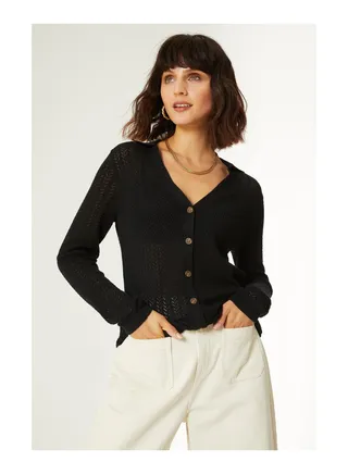 Pointelle Stitch V-Neck Cardigan 
