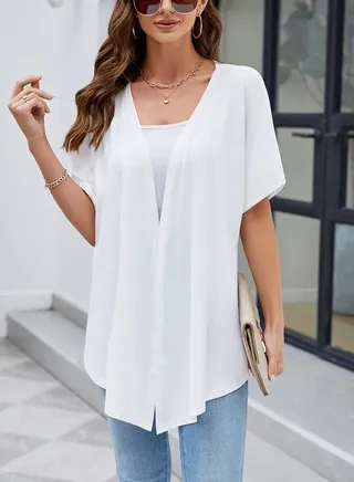 Women's Open Front Cardigan Lightweight Shawl Batwing Short Sleeve Casual Shrug 