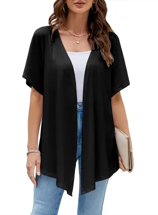 Women's Open Front Cardigan Lightweight Shawl Batwing Short Sleeve Casual Shrug 