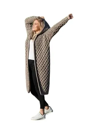 Women Winter Fashion Long Knitting Sweater Coat Solid Colour Loose Warm Hoodie Cardigan Khaki 