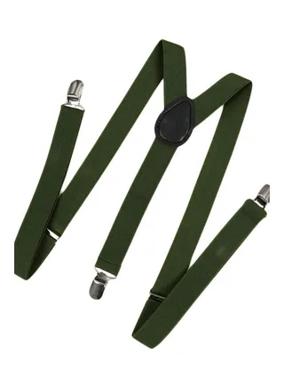 Clip On Suspenders Elastic Y-Shape Back Formal Braces Dark Green 