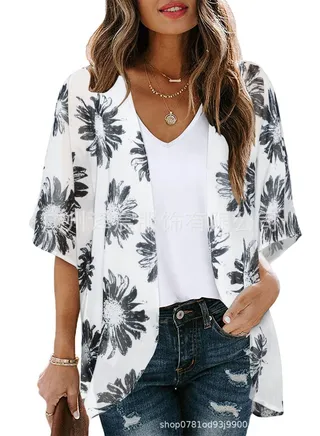 Women's Sun Protection Blouse Print Cardigan 