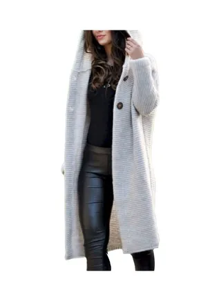 Hooded Long Sleeve Cardigan Beige 