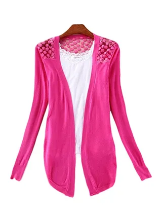 Solid Knitted Cardigan Rose Red 