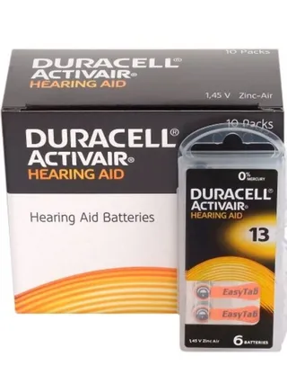 Duracell Size 13 Activair Hearing Aid 1.45V ZINC Batteries 1-Pack Of 60pcs 