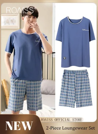 Men 2 Piece Loungewear Set   Short Sleeves & Shorts   Modal Pajamas Loose & Comfortable Skin Friendly Fabric   Soft & Versatile Design 