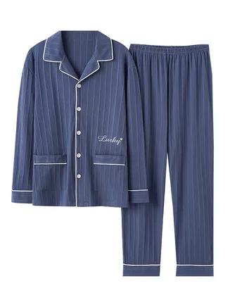2-Piece Striped Pyjama Set Blue 