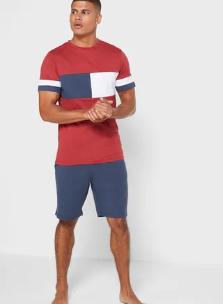 Colourblock T-Shirt Pyjama Shorts Set