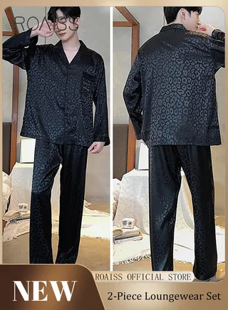 Men Ice Silk Loungewear Set  Long Sleeves & Pants  Soft Comfortable & Skin friendly  Loose and Thin  Can be Worn at Home or Outside 
