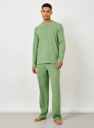 Ribbed T-Shirt & Open Hem Pyjama Set 