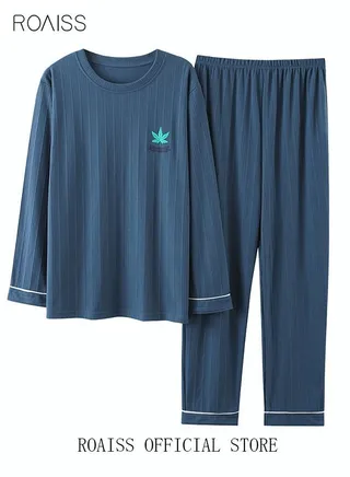 Warm Pajamas Set for Men Simple Long Sleepwear Suit Soft Home Men Pyjamas Set Autumn Winter Loose Skin Friendly Loungewear 