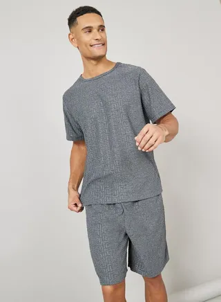 Textured Short Sleeve T-Shirt and Short Set 