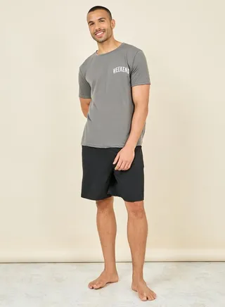 Weekend Print Round Neck T-Shirt and Short Set 