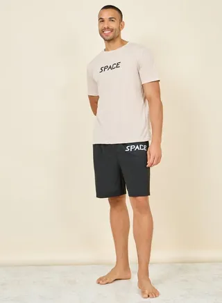 Space Print Round Neck T-shirt and Short Set 