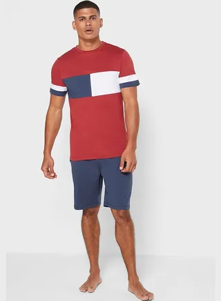 Colour Blocked T-Shirt And Shorts Pyjama Set Multicolour 