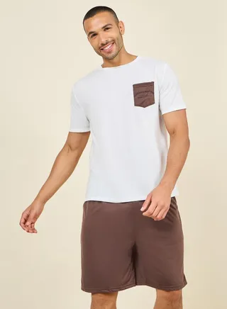 Contrast California Print Crew Neck T-Shirt and Short Set 