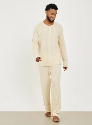 Ribbed T-Shirt & Open Hem Pyjama Set