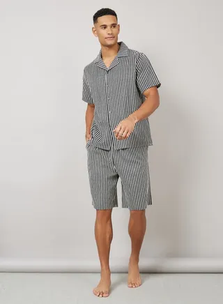 Striped Revere Collar Shirt & Shorts Set 