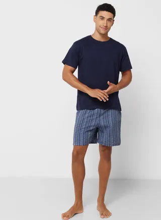 Men'S Foxbury Jersey Short Sleeve T-Shirt & Woven Check Shorts 