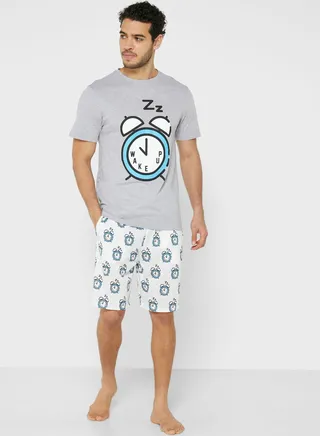 Printed T-Shirt & Pyjama Shorts Set