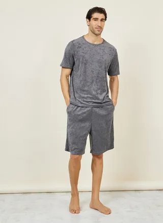 Towel Knit Round Neck T-Shirt & Shorts Set 