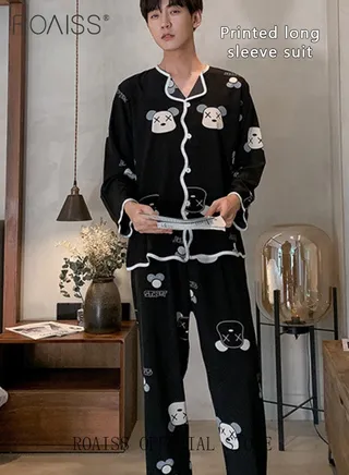 Men Ice Silk Loungewear Set  Long Sleeves & Pants  Soft Comfortable & Skin friendly  Loose and Thin  Can be Worn at Home or Outside 