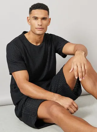 Textured Short Sleeve T-Shirt and Short Set 