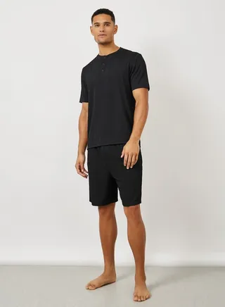 Textured Half Placket T-Shirt & Shorts Set 