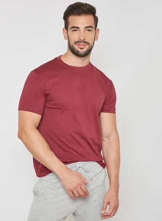 Basic Cotton Pyjama Set Burgundy/Grey 