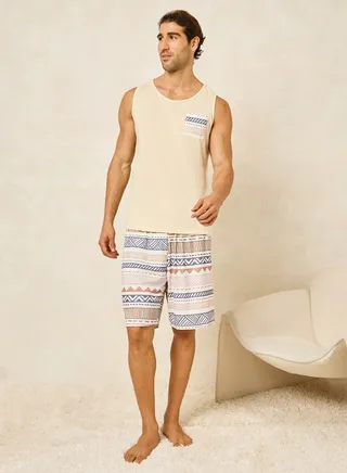 Tribal Print Pocket Detail Tank & Shorts Set 