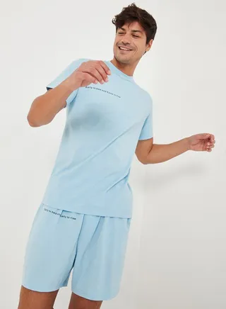 Text Placement Print T-shirt and Shorts Sleep Set