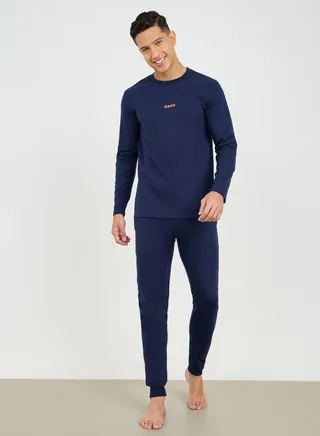 Terry Long Sleeve T-Shirt and Slim Fit Cuffed Pyjama Set 