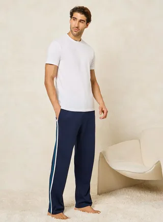 Solid T-Shirt & Open Hem Piping Detail Pyjama Set
