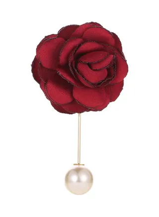 Camellia Flower Corsage Boutonniere Imitation Pearl Bride Brooch 