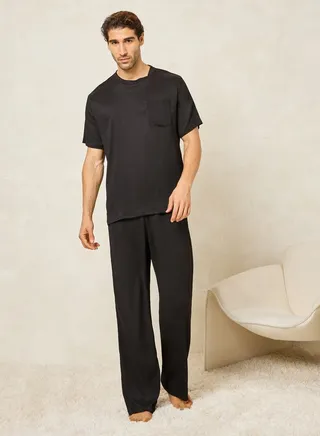 Textured Crew Neck T-Shirt & Straight Pyjama Set