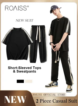 2 Pcs Unisex Casual Sportswear Set for Couples with Stylish Printed Design Short Sleeve T-Shirt and Loose-Fit Pants Combo Skin Friendly Fabric Soft and Breathable 