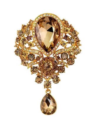Rhinestone Teardrop Dangle Brooch Pin 
