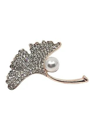 Stones Studded Copper Pearl Brooch Pin 