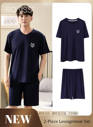 Men 2 Piece Loungewear Set   Short Sleeves & Shorts   Modal Pajamas Loose & Comfortable Skin Friendly Fabric   Soft & Versatile Design 