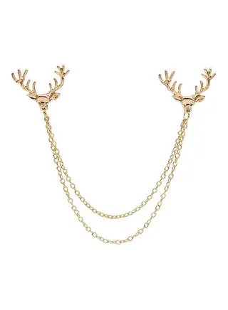 Shirt Collar Deer Head Brooch Pin with Long Chain 