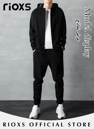 Men's 2 Pieces Athletic Tracksuit Casual Workout Sportswear Set Full Zip Long Sleeve Hoodie & Jogging Sweatpants 