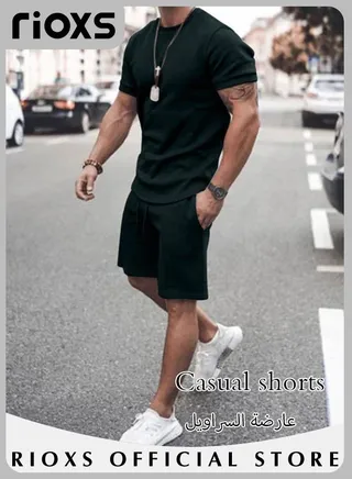 Men's 2 Piece Tracksuit Casual Loose Short Sleeve Tops And Shorts Set Fitness Sport Set For Running Jogging 
