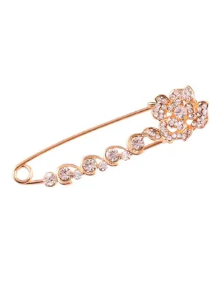 Crystal Studded Rose Shape Brooch 