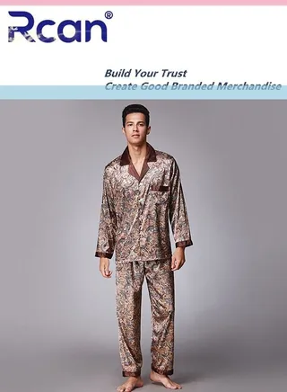 2 Piece Men's Silk Satin Pajamas Vintage Jacquard Stripes Lapel Long Sleeves Sleepwear Home Shirt Top and Pants Set Plus Size for Hotel Vacation Travel 