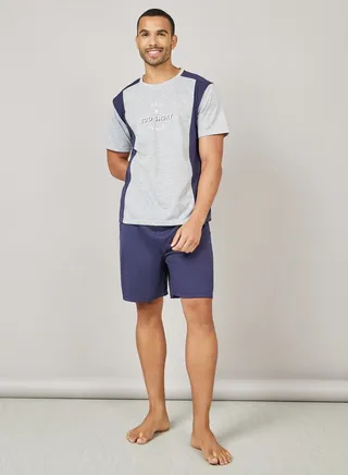Colorblock Life Is Too Short Print Crew Neck T-Shirt and Short Set 