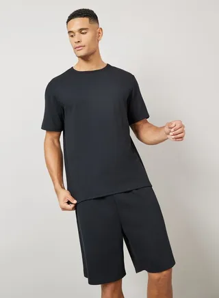 Waffle Knit Round Neck T-Shirt & Short Set