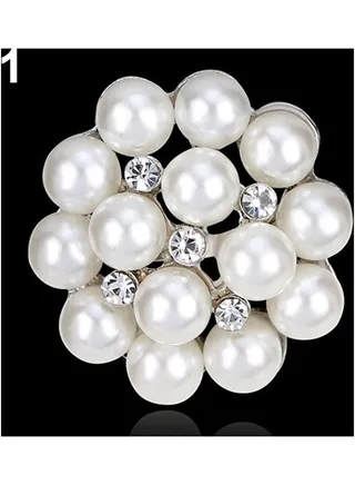 Flower Rhinestone Imitation Pearl Brooch Pin 